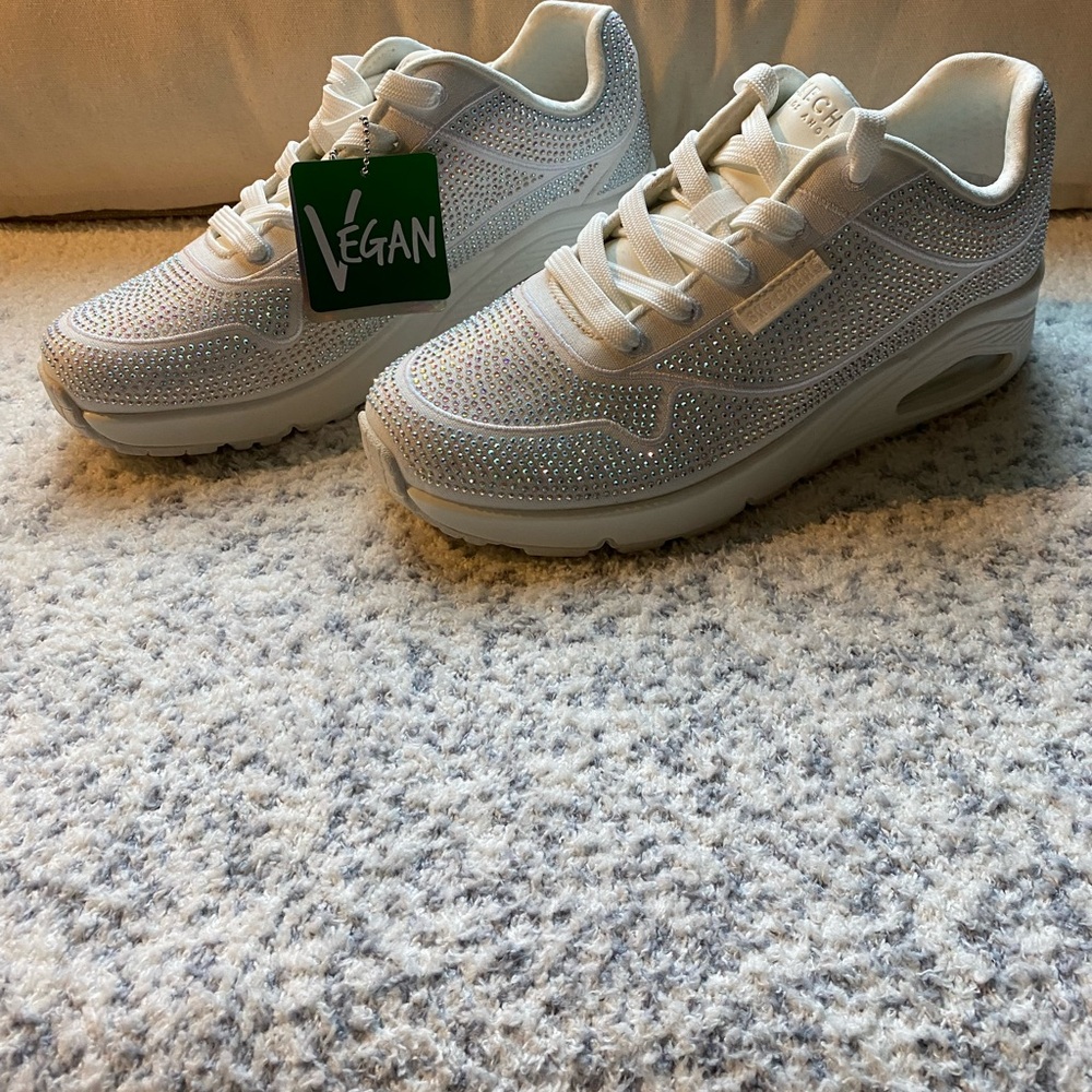 Skechers White Vegan Sneakers with Rhinestones